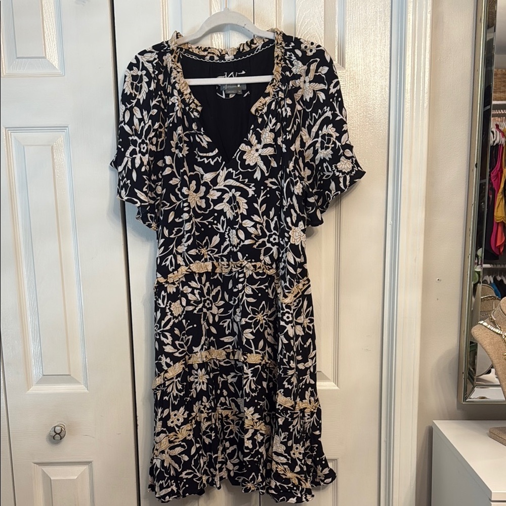 Anthropologie Robin Tiered V Neck Flutter Sleeved Sundress